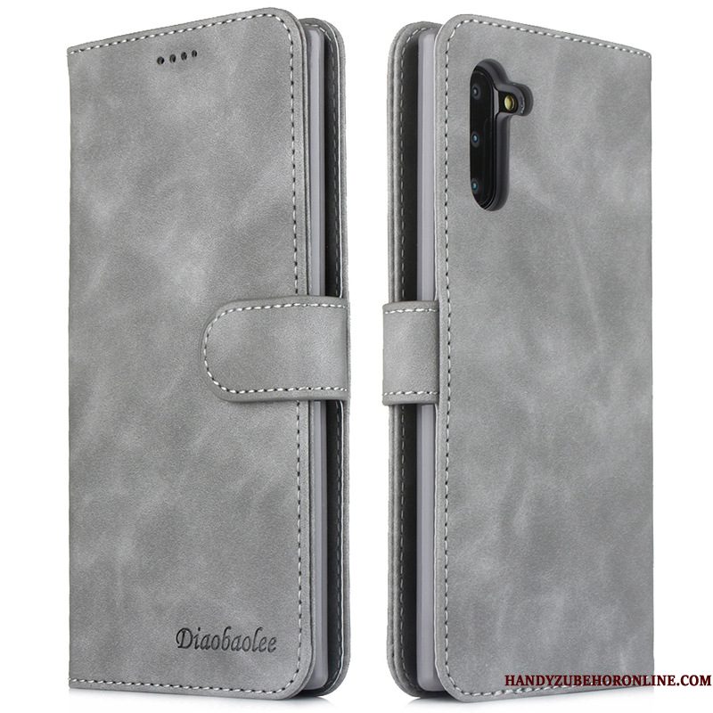 Hoesje Samsung Galaxy Note 10 Leer Grijstelefoon, Hoes Samsung Galaxy Note 10 Folio