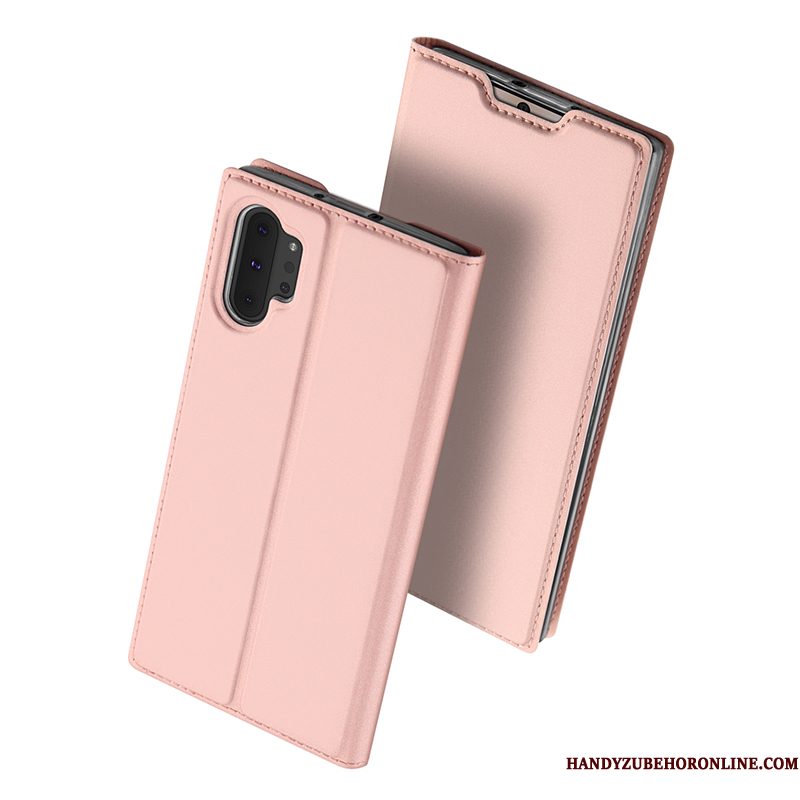 Hoesje Samsung Galaxy Note 10+ Leer Telefoon Rose Goud, Hoes Samsung Galaxy Note 10+ Folio Kaart