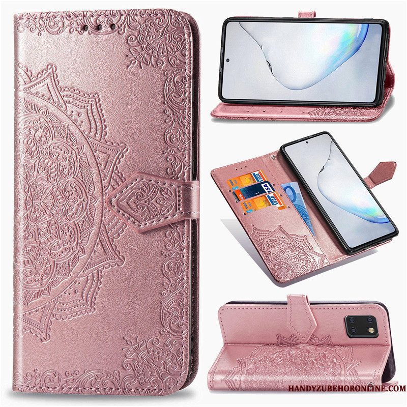 Hoesje Samsung Galaxy Note 10 Lite Bescherming Effen Kleur Reliëf, Hoes Samsung Galaxy Note 10 Lite Folio Groentelefoon