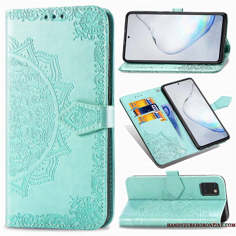 Hoesje Samsung Galaxy Note 10 Lite Bescherming Effen Kleur Reliëf, Hoes Samsung Galaxy Note 10 Lite Folio Groentelefoon