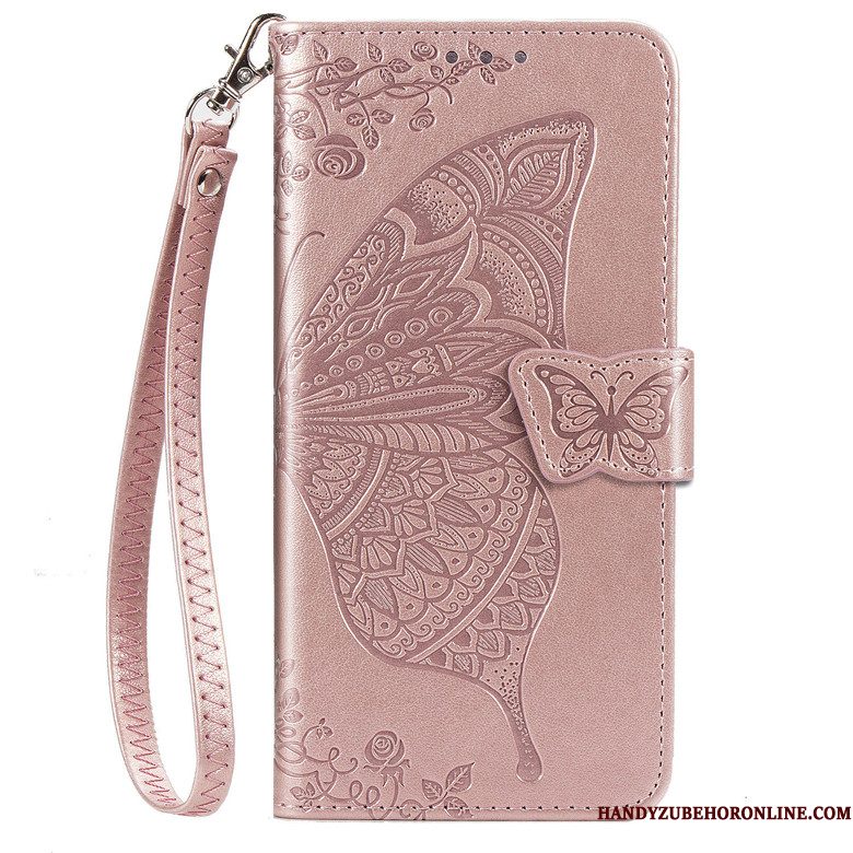 Hoesje Samsung Galaxy Note 10 Lite Bescherming Telefoon Vlinder, Hoes Samsung Galaxy Note 10 Lite Leer Bloemen Roze