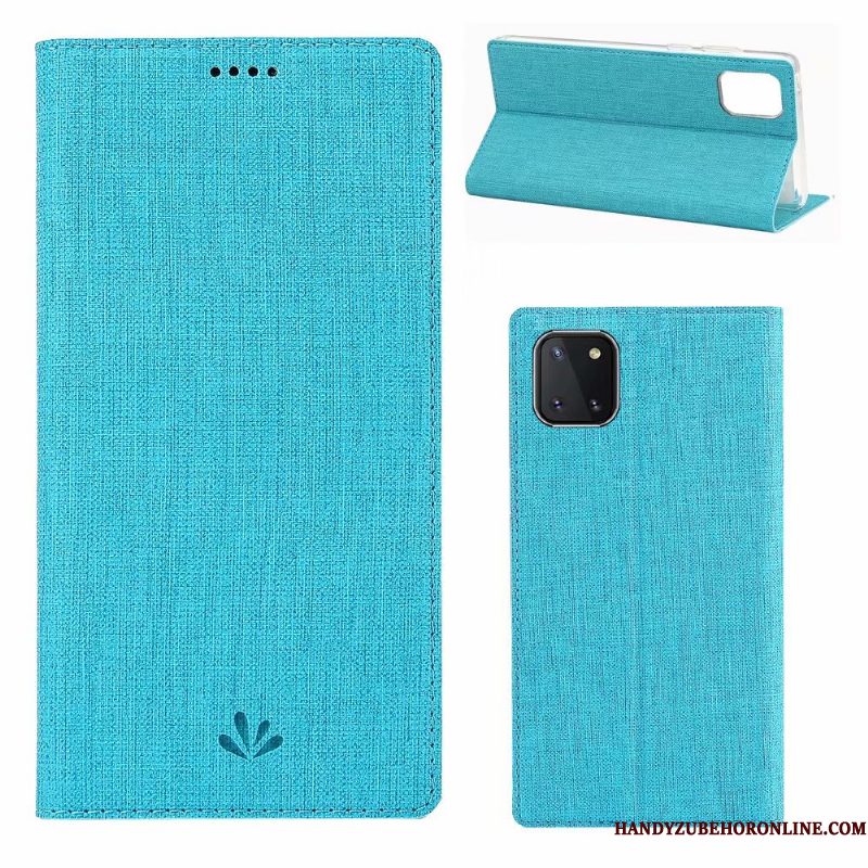 Hoesje Samsung Galaxy Note 10 Lite Folio Doek Grijs, Hoes Samsung Galaxy Note 10 Lite Leer Kaart Patroon