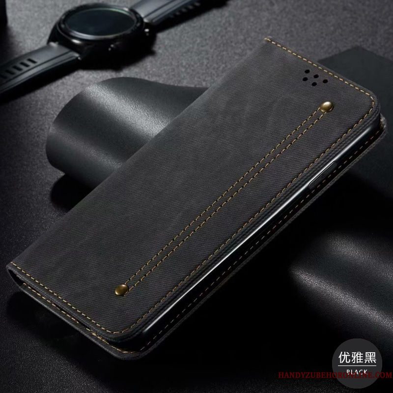 Hoesje Samsung Galaxy Note 10 Lite Zakken Patroon Denim, Hoes Samsung Galaxy Note 10 Lite Folio Telefoon Bruin