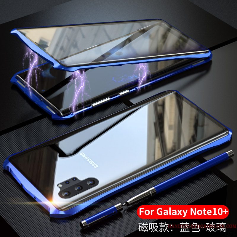 Hoesje Samsung Galaxy Note 10+ Metaal Omkeerbaartelefoon, Hoes Samsung Galaxy Note 10+ Bescherming Glas Omlijsting