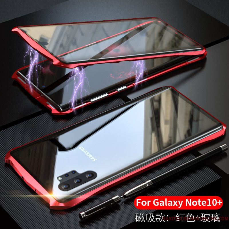 Hoesje Samsung Galaxy Note 10+ Metaal Omkeerbaartelefoon, Hoes Samsung Galaxy Note 10+ Bescherming Glas Omlijsting