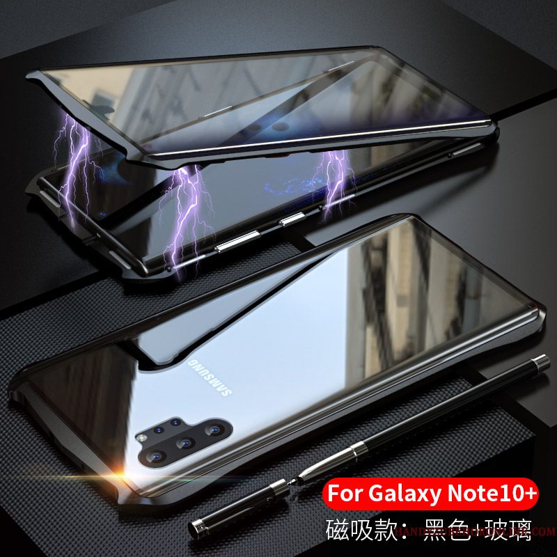 Hoesje Samsung Galaxy Note 10+ Metaal Omkeerbaartelefoon, Hoes Samsung Galaxy Note 10+ Bescherming Glas Omlijsting