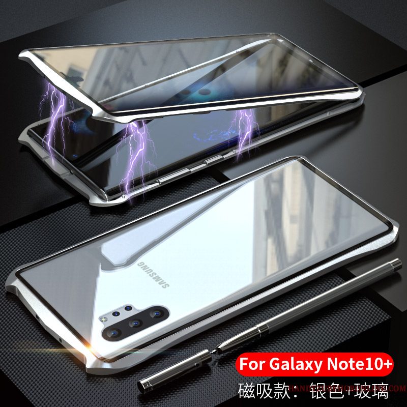 Hoesje Samsung Galaxy Note 10+ Metaal Omkeerbaartelefoon, Hoes Samsung Galaxy Note 10+ Bescherming Glas Omlijsting
