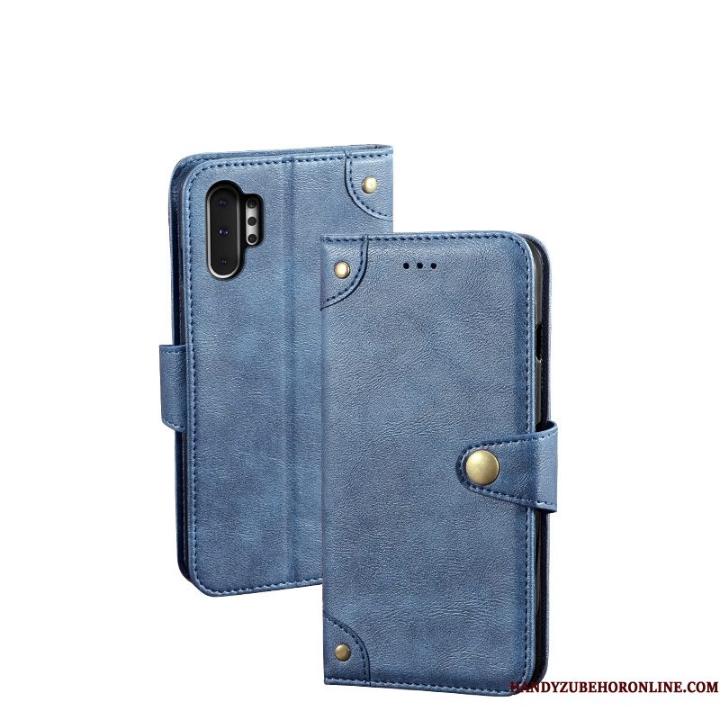 Hoesje Samsung Galaxy Note 10+ Vintage Telefoon Blauw, Hoes Samsung Galaxy Note 10+ Leer