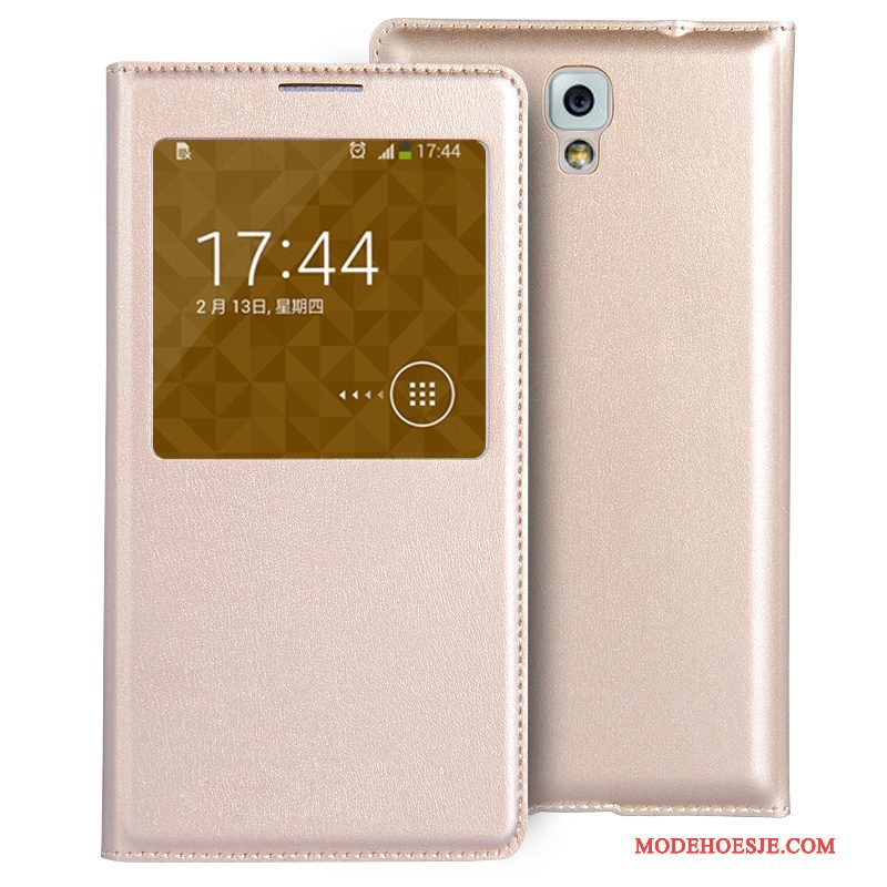 Hoesje Samsung Galaxy Note 3 Folio Purpertelefoon, Hoes Samsung Galaxy Note 3 Leer Mini