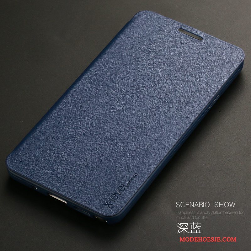 Hoesje Samsung Galaxy Note 3 Leer Donkerblauwtelefoon, Hoes Samsung Galaxy Note 3 Zakken Dun