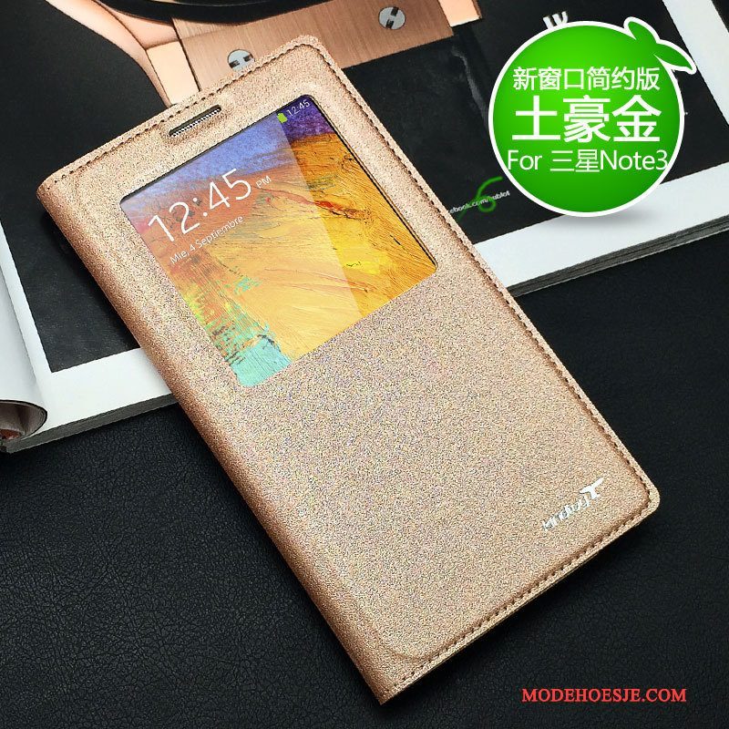 Hoesje Samsung Galaxy Note 3 Leer Telefoon Goud, Hoes Samsung Galaxy Note 3 Bescherming Nieuw