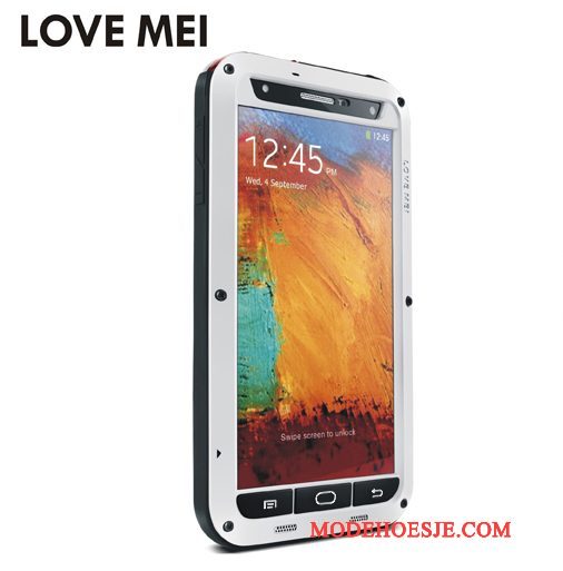 Hoesje Samsung Galaxy Note 3 Metaal Achterklep Drie Verdedigingen, Hoes Samsung Galaxy Note 3 Zakken Zwarttelefoon