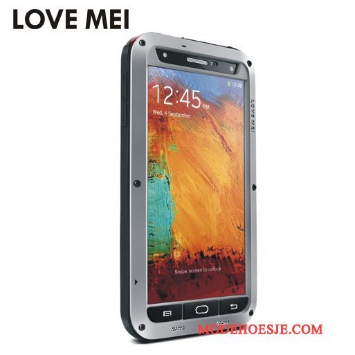 Hoesje Samsung Galaxy Note 3 Metaal Achterklep Drie Verdedigingen, Hoes Samsung Galaxy Note 3 Zakken Zwarttelefoon