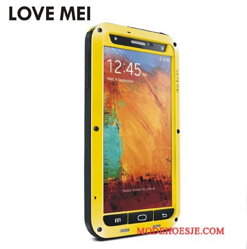 Hoesje Samsung Galaxy Note 3 Metaal Achterklep Drie Verdedigingen, Hoes Samsung Galaxy Note 3 Zakken Zwarttelefoon