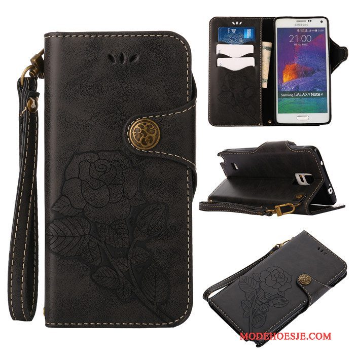 Hoesje Samsung Galaxy Note 4 Leer Telefoon Roze, Hoes Samsung Galaxy Note 4 Bescherming Anti-fall