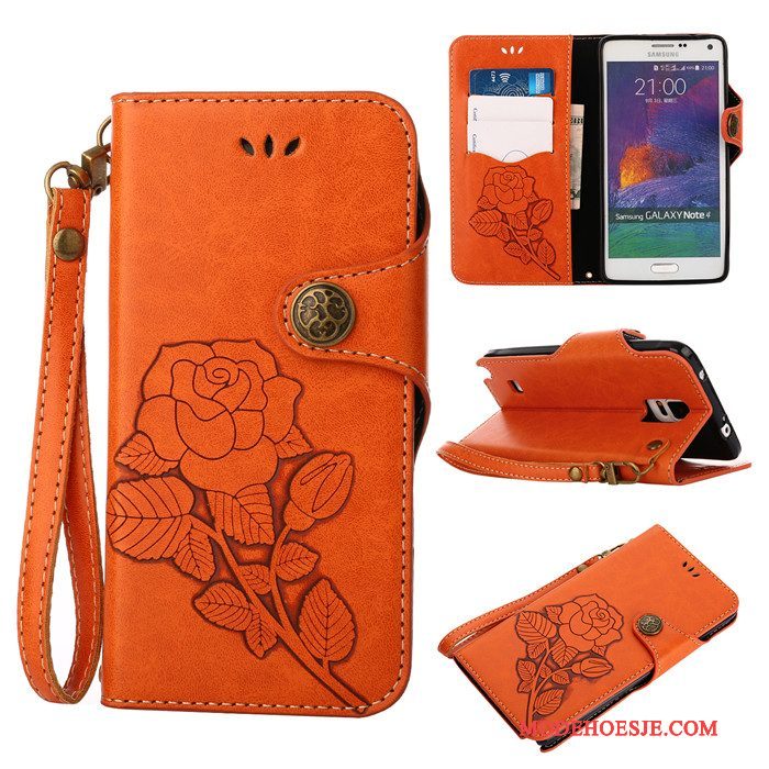 Hoesje Samsung Galaxy Note 4 Leer Telefoon Roze, Hoes Samsung Galaxy Note 4 Bescherming Anti-fall