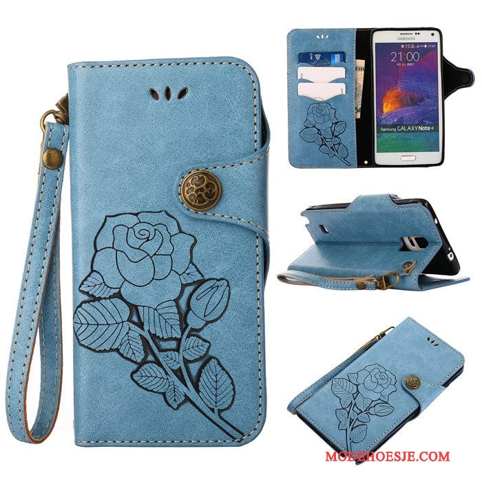 Hoesje Samsung Galaxy Note 4 Leer Telefoon Roze, Hoes Samsung Galaxy Note 4 Bescherming Anti-fall