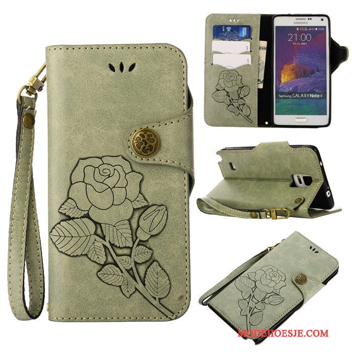 Hoesje Samsung Galaxy Note 4 Leer Telefoon Roze, Hoes Samsung Galaxy Note 4 Bescherming Anti-fall