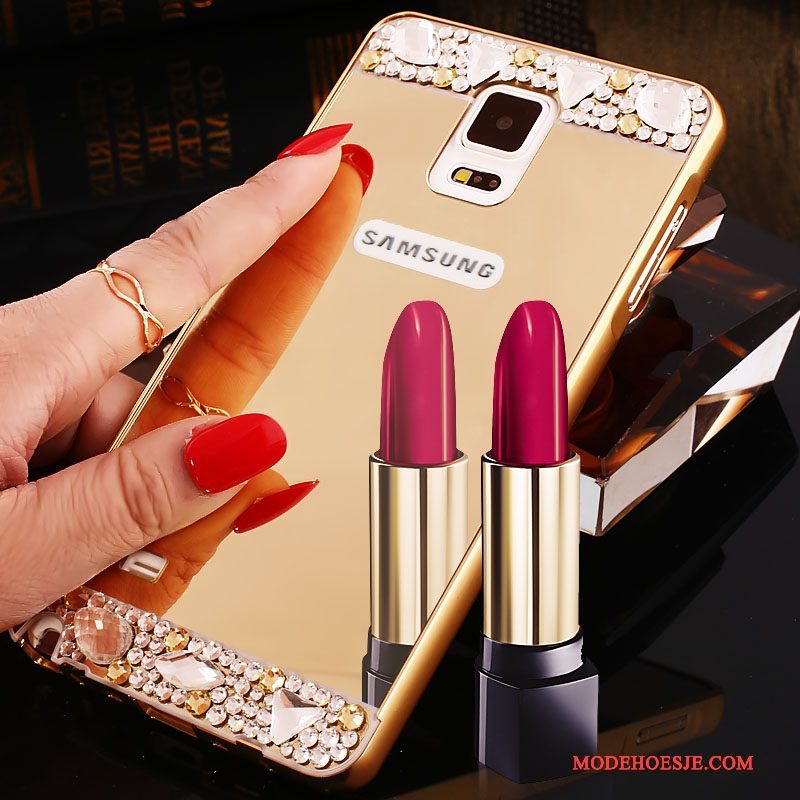 Hoesje Samsung Galaxy Note 4 Metaal Spiegel Trend, Hoes Samsung Galaxy Note 4 Strass Omlijsting Zilver