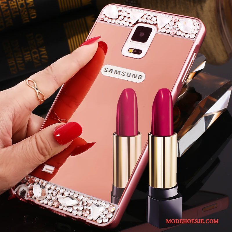 Hoesje Samsung Galaxy Note 4 Metaal Spiegel Trend, Hoes Samsung Galaxy Note 4 Strass Omlijsting Zilver