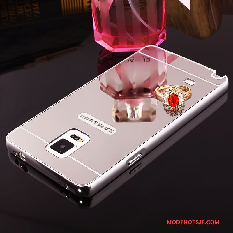 Hoesje Samsung Galaxy Note 4 Metaal Spiegel Trend, Hoes Samsung Galaxy Note 4 Strass Omlijsting Zilver