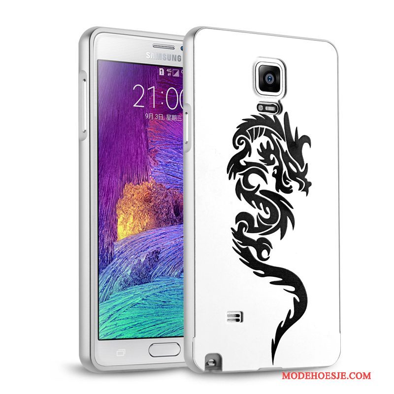 Hoesje Samsung Galaxy Note 4 Metaal Zilver Anti-fall, Hoes Samsung Galaxy Note 4 Bescherming Telefoon Spiegel