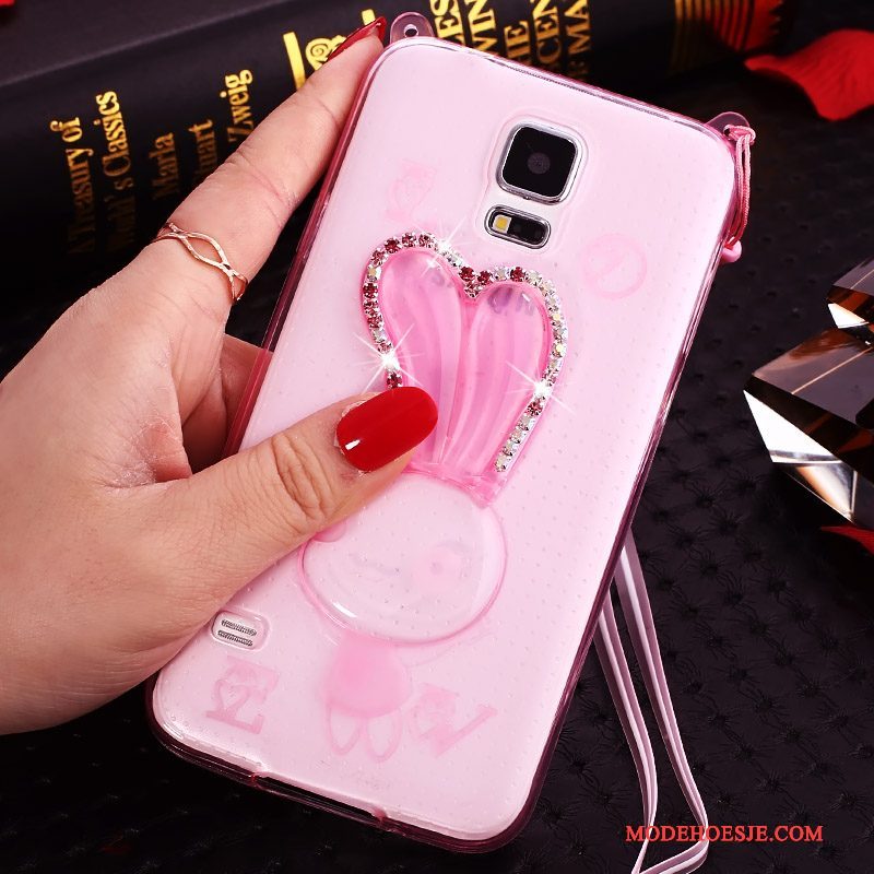 Hoesje Samsung Galaxy Note 4 Siliconen Doorzichtig Roze, Hoes Samsung Galaxy Note 4 Strass Hangertelefoon