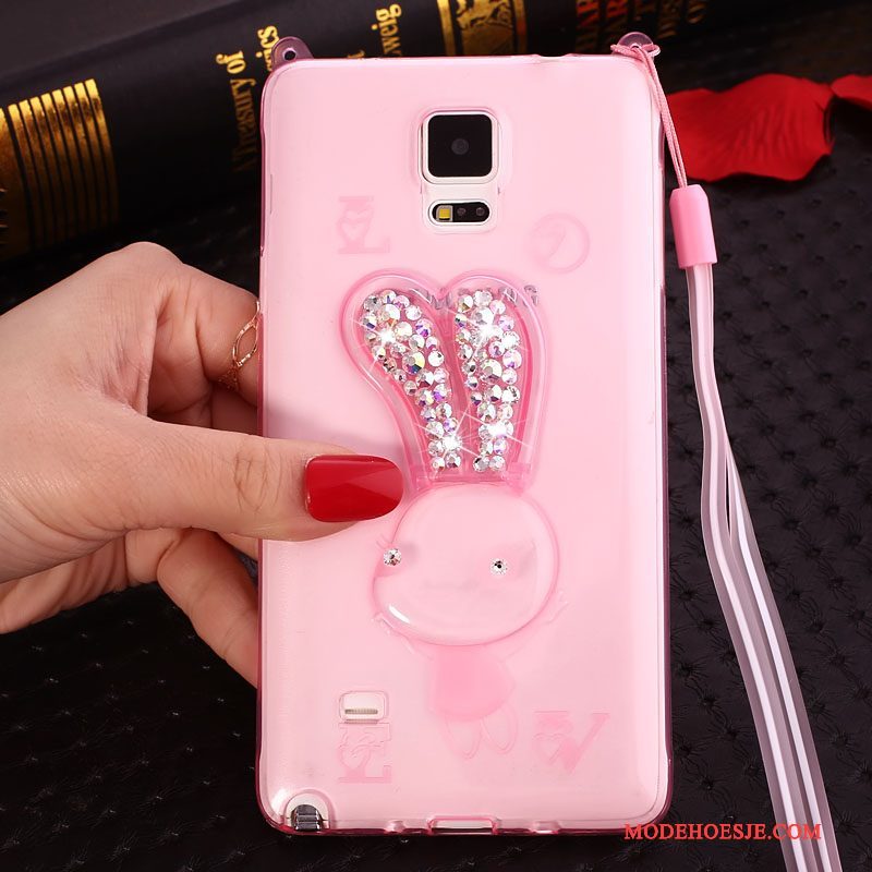 Hoesje Samsung Galaxy Note 4 Spotprent Roze Hanger, Hoes Samsung Galaxy Note 4 Zacht