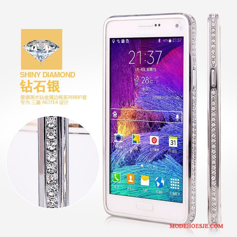 Hoesje Samsung Galaxy Note 4 Strass Anti-fall Goud, Hoes Samsung Galaxy Note 4 Bescherming Omlijsting