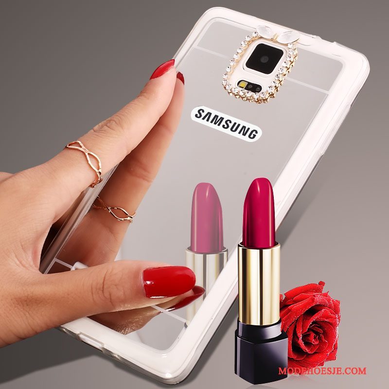 Hoesje Samsung Galaxy Note 4 Strass Telefoon Zilver, Hoes Samsung Galaxy Note 4 Zacht Spiegel Nieuw