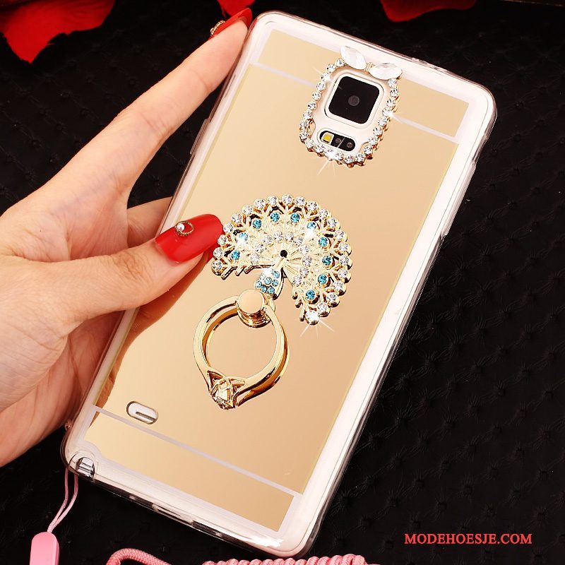 Hoesje Samsung Galaxy Note 4 Zacht Telefoon Goud, Hoes Samsung Galaxy Note 4 Bescherming Ring Hanger