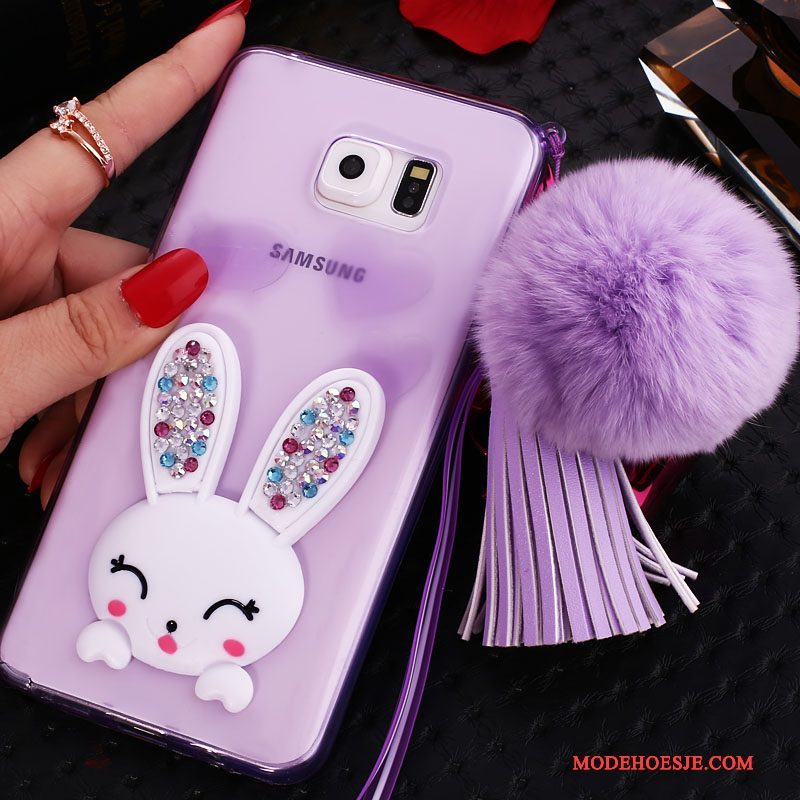 Hoesje Samsung Galaxy Note 5 Bescherming Telefoon Hanger, Hoes Samsung Galaxy Note 5 Strass Purper Doorzichtig