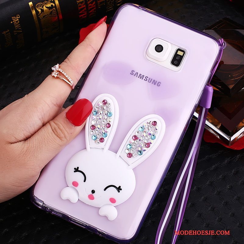 Hoesje Samsung Galaxy Note 5 Bescherming Telefoon Hanger, Hoes Samsung Galaxy Note 5 Strass Purper Doorzichtig