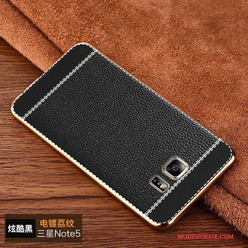 Hoesje Samsung Galaxy Note 5 Leer Patroon Trend, Hoes Samsung Galaxy Note 5 Zakken Platingtelefoon