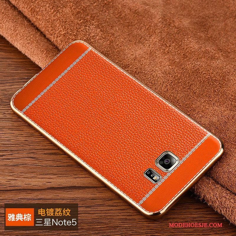 Hoesje Samsung Galaxy Note 5 Leer Patroon Trend, Hoes Samsung Galaxy Note 5 Zakken Platingtelefoon