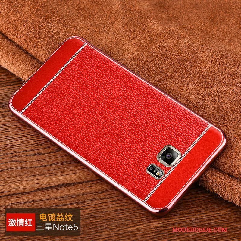 Hoesje Samsung Galaxy Note 5 Leer Patroon Trend, Hoes Samsung Galaxy Note 5 Zakken Platingtelefoon