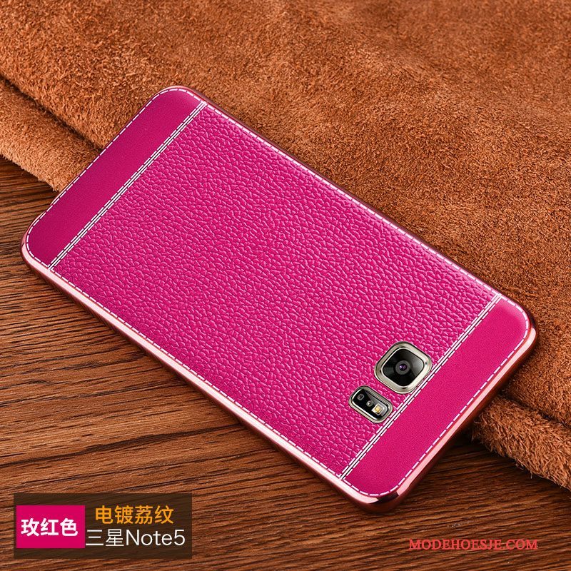 Hoesje Samsung Galaxy Note 5 Leer Patroon Trend, Hoes Samsung Galaxy Note 5 Zakken Platingtelefoon