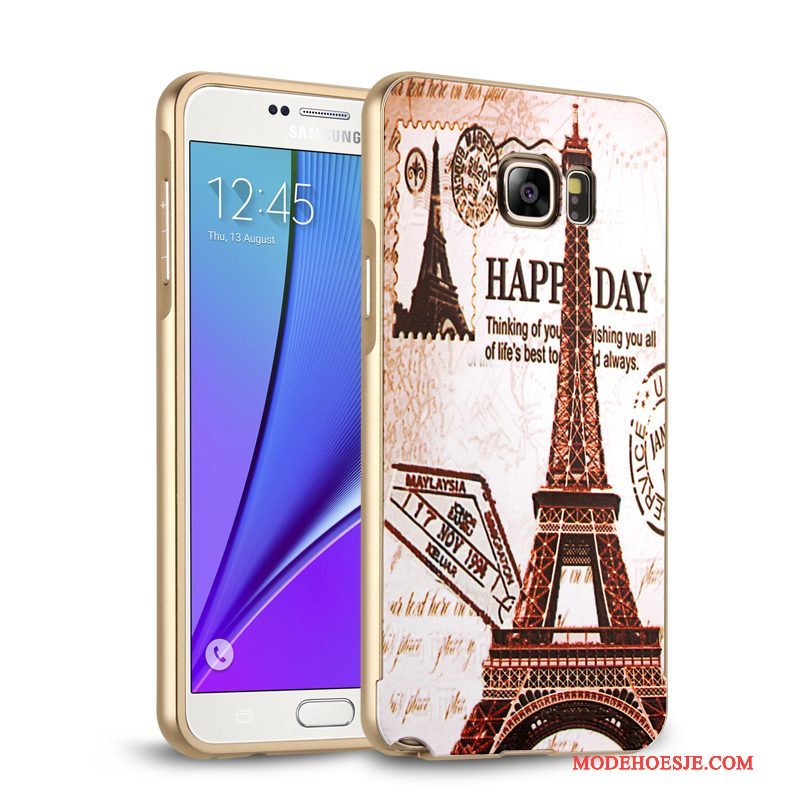 Hoesje Samsung Galaxy Note 5 Metaal Anti-fall Goud, Hoes Samsung Galaxy Note 5 Bescherming Omlijsting Spiegel