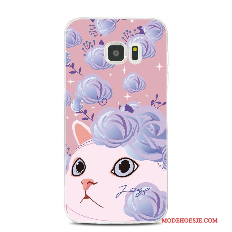 Hoesje Samsung Galaxy Note 5 Reliëf Bloemen Kat, Hoes Samsung Galaxy Note 5 Zakken Telefoon Purper