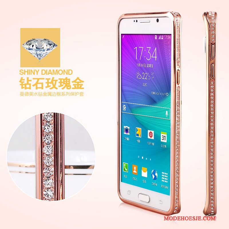 Hoesje Samsung Galaxy Note 5 Strass Omlijsting Goud, Hoes Samsung Galaxy Note 5 Bescherming Telefoon Anti-fall