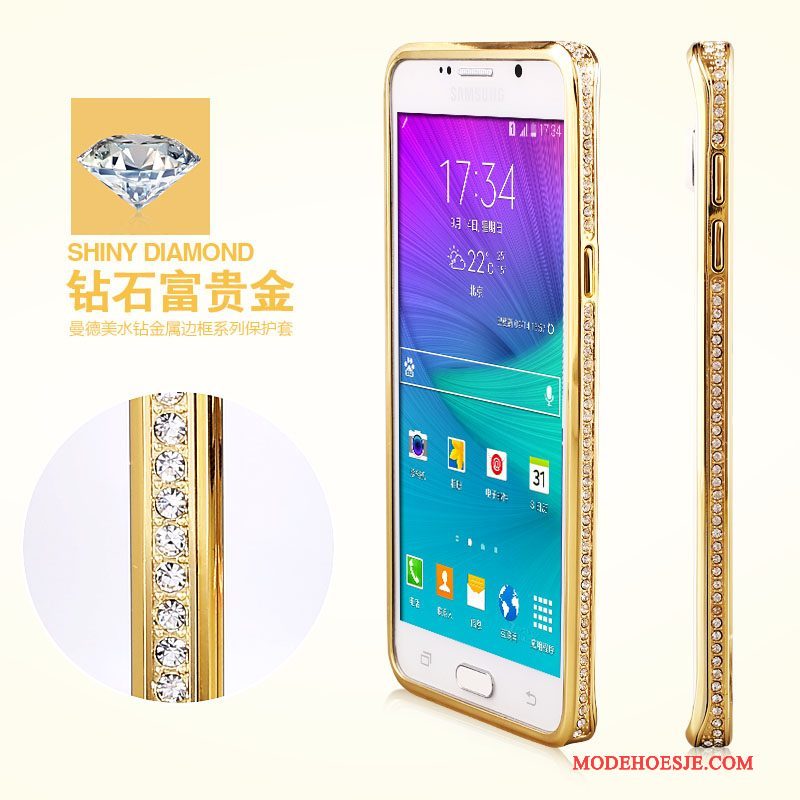 Hoesje Samsung Galaxy Note 5 Strass Omlijsting Goud, Hoes Samsung Galaxy Note 5 Bescherming Telefoon Anti-fall