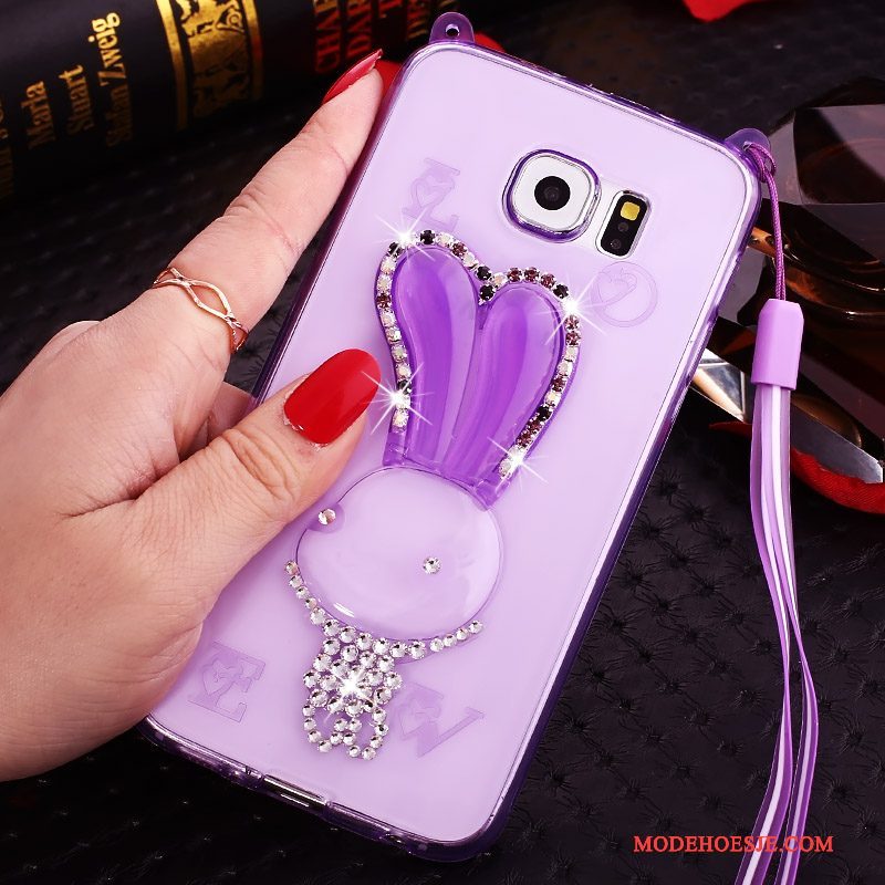 Hoesje Samsung Galaxy Note 5 Strass Purper Dun, Hoes Samsung Galaxy Note 5 Siliconen Doorzichtig Hanger