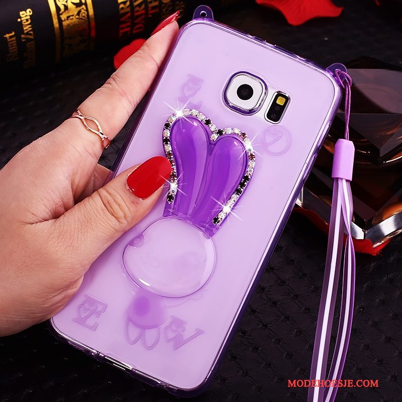 Hoesje Samsung Galaxy Note 5 Strass Purper Dun, Hoes Samsung Galaxy Note 5 Siliconen Doorzichtig Hanger