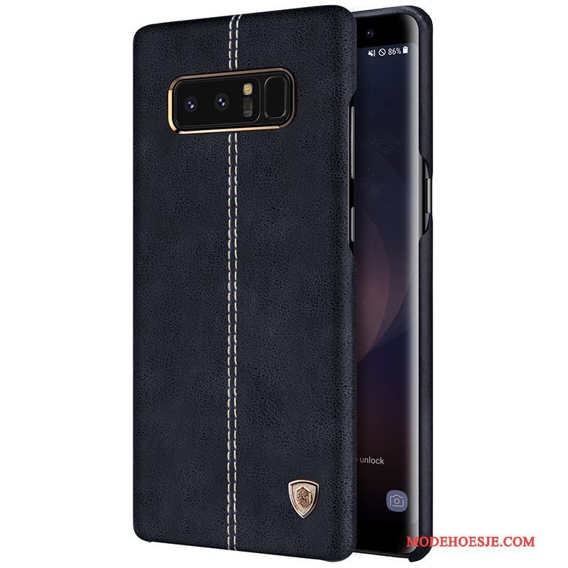 Hoesje Samsung Galaxy Note 8 Leer Blauw Goud, Hoes Samsung Galaxy Note 8 Bescherming Anti-falltelefoon