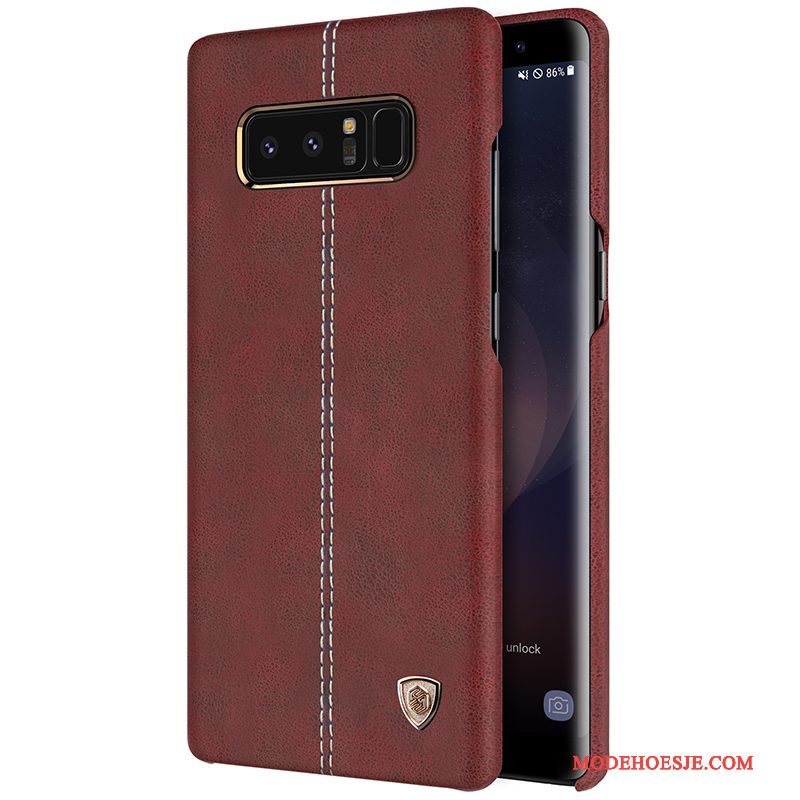 Hoesje Samsung Galaxy Note 8 Leer Blauw Goud, Hoes Samsung Galaxy Note 8 Bescherming Anti-falltelefoon