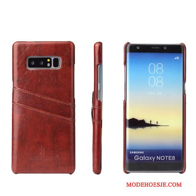 Hoesje Samsung Galaxy Note 8 Leer Blauwtelefoon, Hoes Samsung Galaxy Note 8 Bescherming Kaart Achterklep