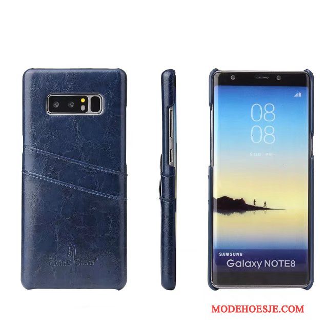 Hoesje Samsung Galaxy Note 8 Leer Blauwtelefoon, Hoes Samsung Galaxy Note 8 Bescherming Kaart Achterklep