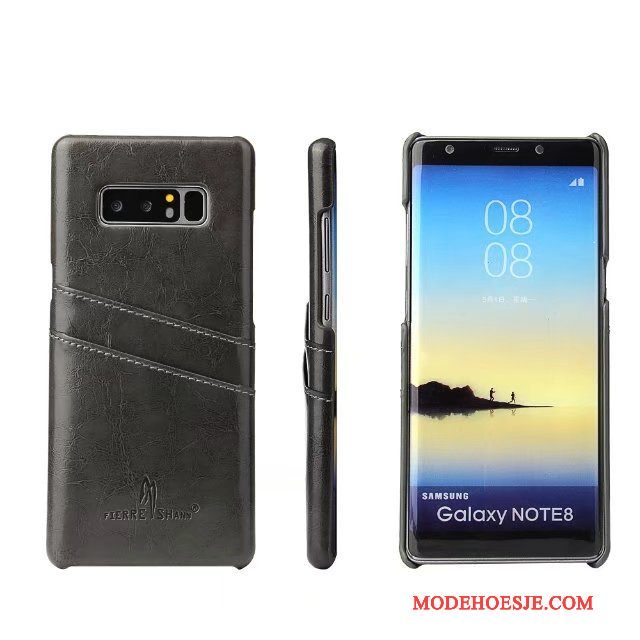 Hoesje Samsung Galaxy Note 8 Leer Blauwtelefoon, Hoes Samsung Galaxy Note 8 Bescherming Kaart Achterklep