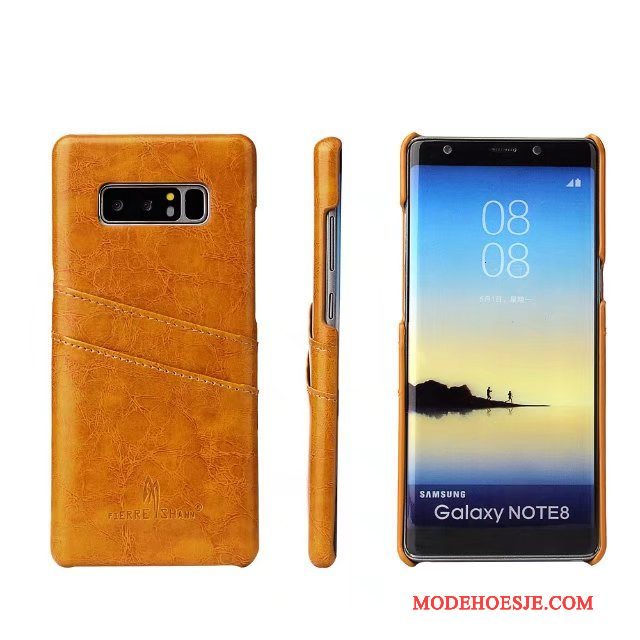 Hoesje Samsung Galaxy Note 8 Leer Blauwtelefoon, Hoes Samsung Galaxy Note 8 Bescherming Kaart Achterklep