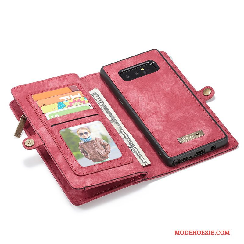 Hoesje Samsung Galaxy Note 8 Leer Kaart Rood, Hoes Samsung Galaxy Note 8 Folio Magnetischtelefoon